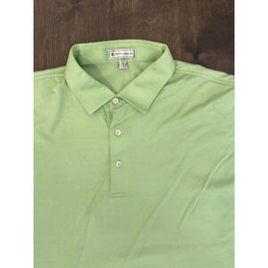 Peter Millar Polo Shirt Men Size L Green Herringbone Collard Short Sleeve Button